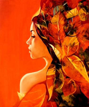 Autumn leaves girl portrait- original painting G.Bukova thumb