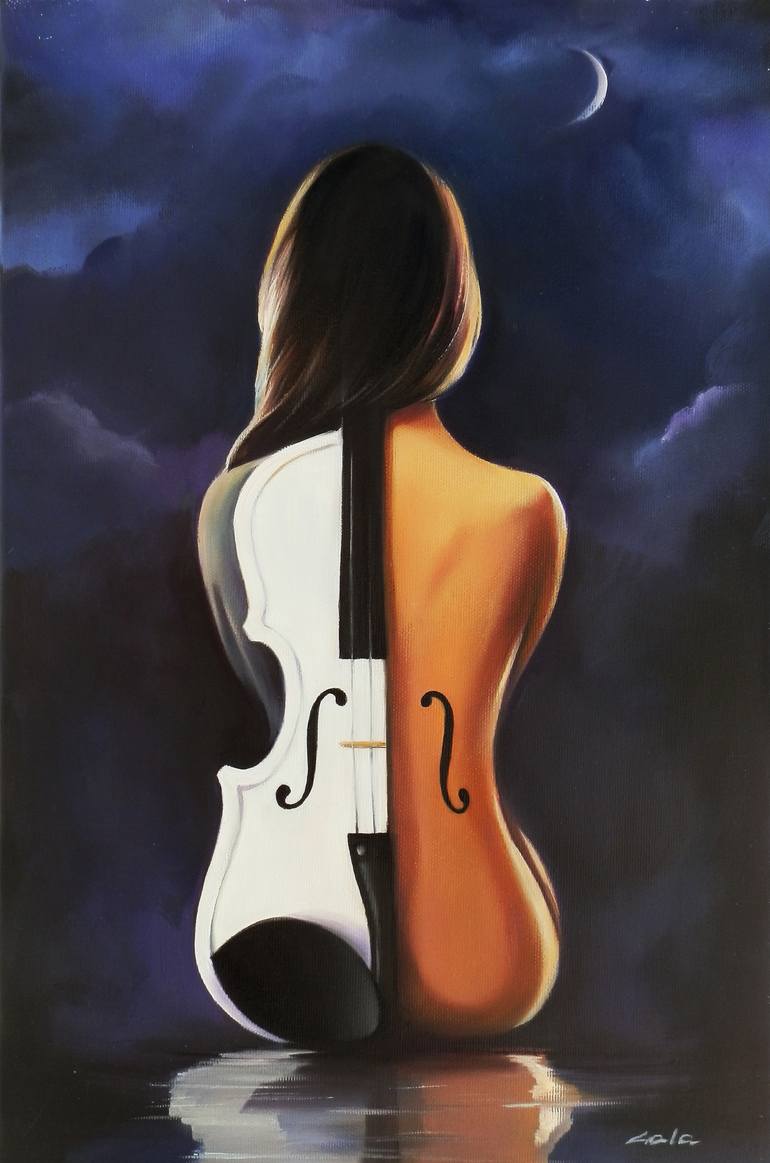White violin nude female Painting by Galya Bukova | Saatchi Art