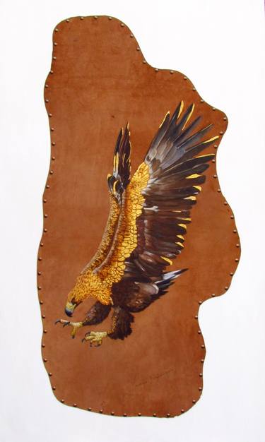 GOLDEN EAGLE. PAINTED LEATHER WITH 24 carat pure gold leaf thumb
