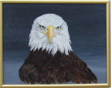 Bald Eagle Head.  Painted on leather thumb
