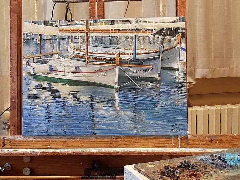 Original Fine Art Boat Painting by Joan Riera