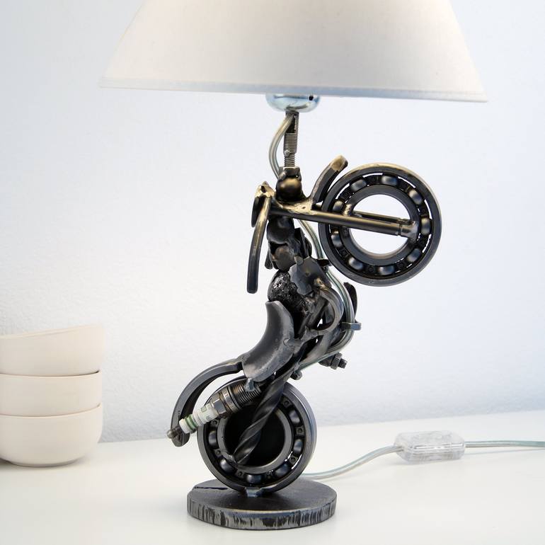 Geletterdheid inkomen Mannelijkheid Motorcycle Metal Sculpture Lamp Sculpture by Giannis Dendrinos | Saatchi Art
