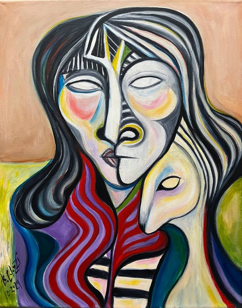 Lady & Cat Painting by Belinda Colozzi | Saatchi Art India