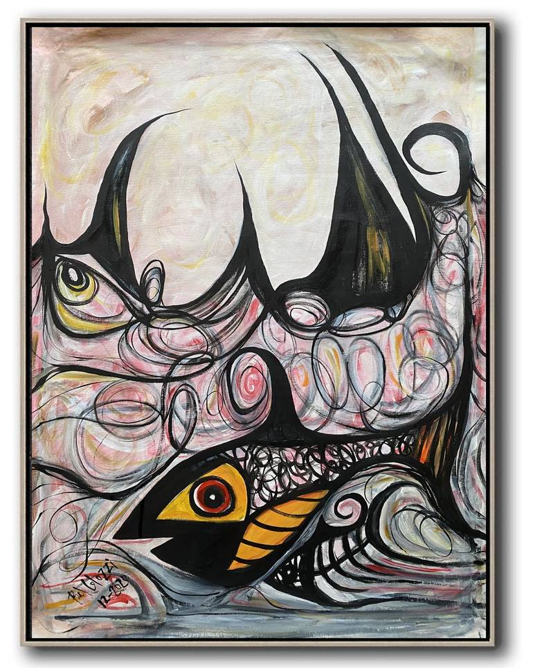 Original Abstract Expressionism Fish Painting by Belinda Colozzi