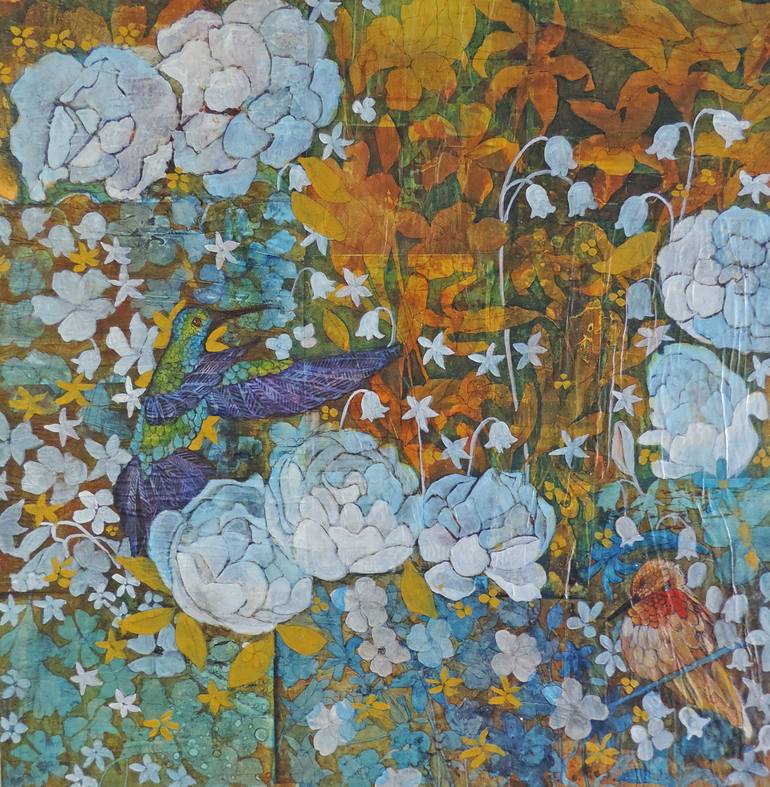 Wild Roses with Hummingbirds Painting by Sabrina J Squires | Saatchi Art