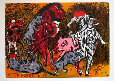 Black Forest Hunt ( Stone lithograph ) - Limited Edition of 20 thumb