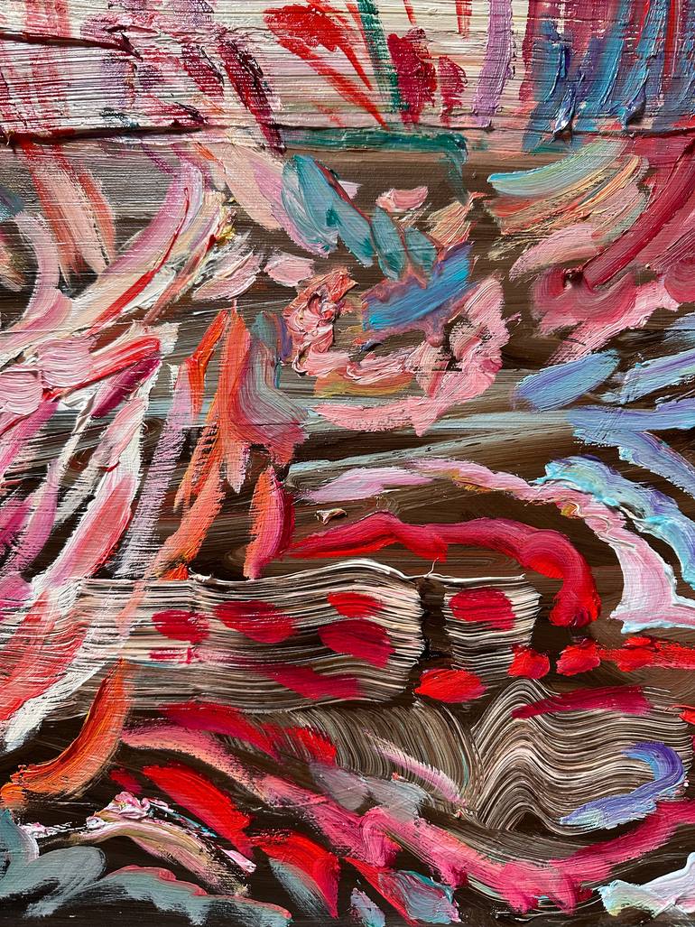 Original Expressionism Floral Painting by Janos Huszti