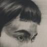 Portrait of a young woman.
Painted cold grey, Carmine red at mouth.
Oil on canvas
