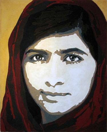 iconic portrait in fresco-style of Malala Yousafzai thumb