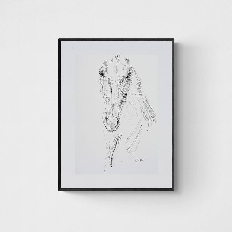 Original Expressionism Horse Drawing by Benedicte Gele