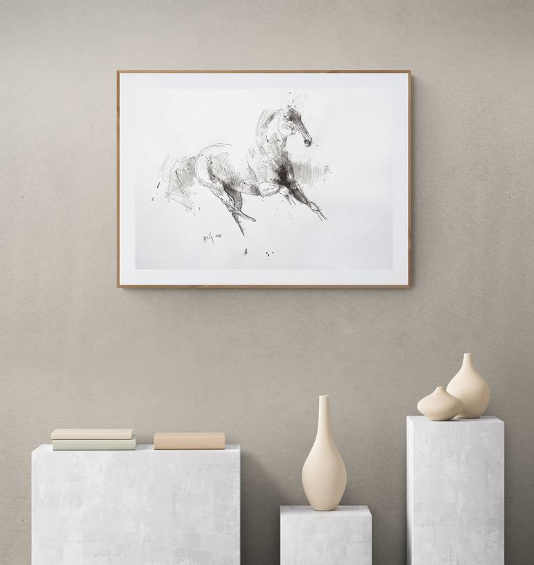 Original Expressionism Horse Drawing by Benedicte Gele