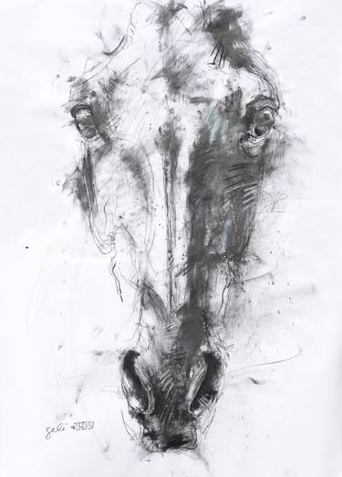 Original Expressionism Horse Drawings by Benedicte Gele