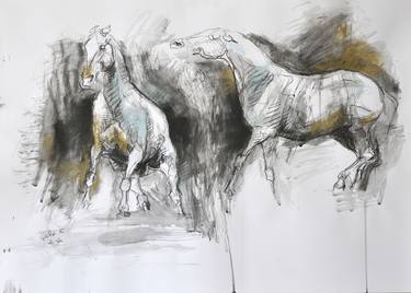 Original Expressionism Horse Drawings by Benedicte Gele