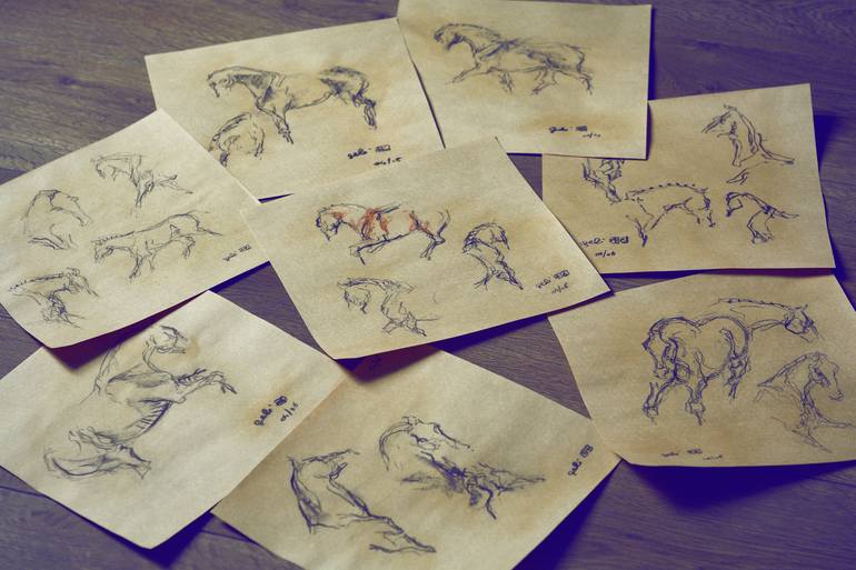 Original Figurative Horse Drawing by Benedicte Gele