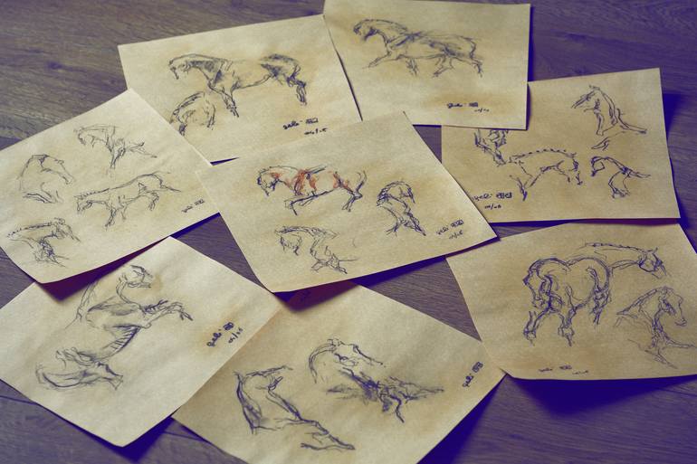 Original Horse Drawing by Benedicte Gele