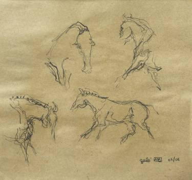 Original Expressionism Horse Drawings by Benedicte Gele