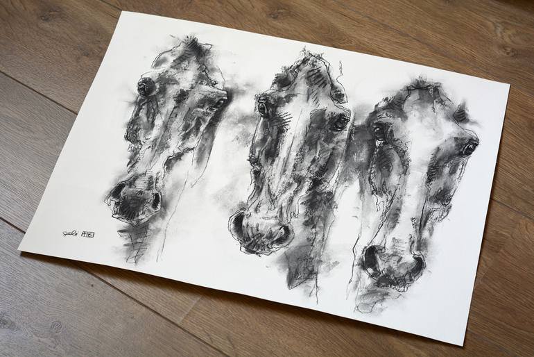 Original Expressionism Horse Drawing by Benedicte Gele