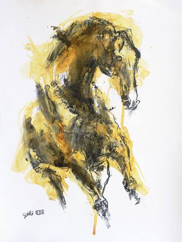 Original Expressionism Horse Drawings by Benedicte Gele