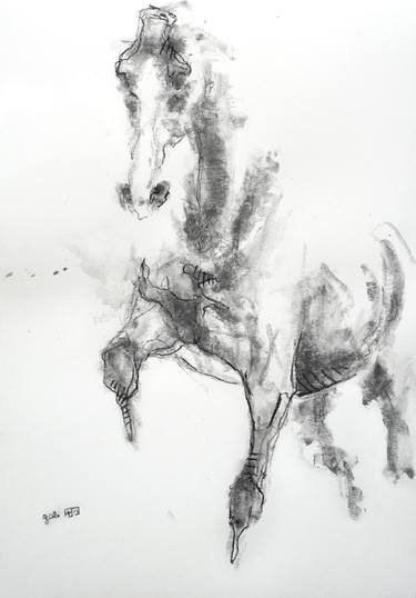 Original Expressionism Horse Drawings by Benedicte Gele