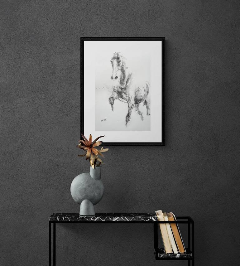 Original Expressionism Horse Drawing by Benedicte Gele