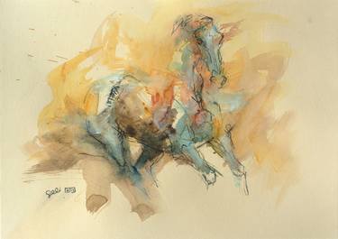 Original Expressionism Horse Mixed Media by Benedicte Gele