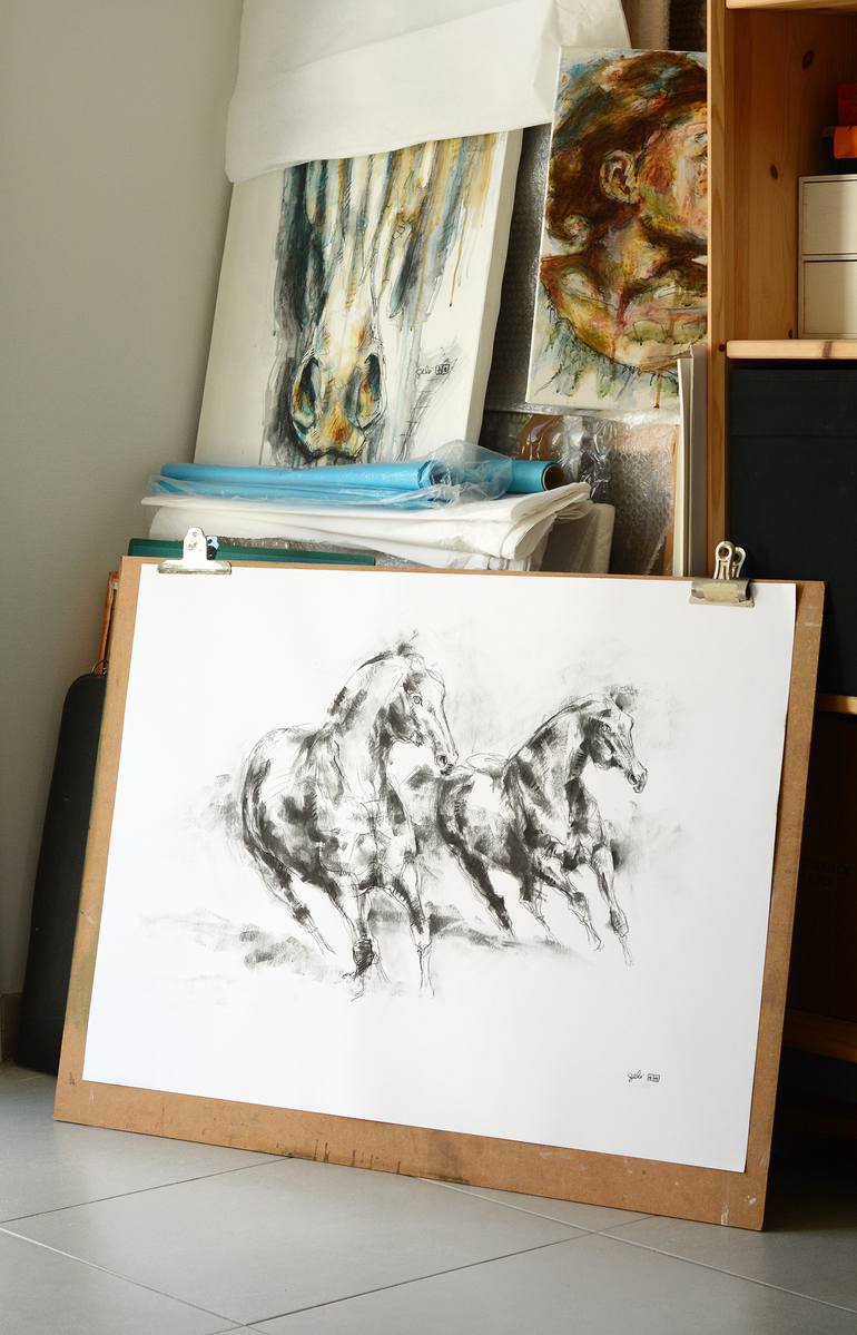 Original Expressionism Horse Drawing by Benedicte Gele