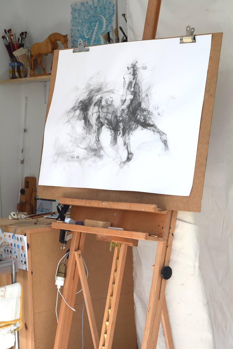 Original Expressionism Horse Drawing by Benedicte Gele