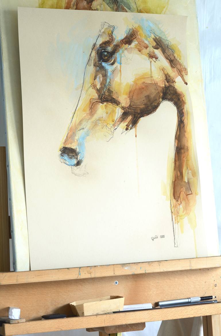 Original Expressionism Horse Drawing by Benedicte Gele