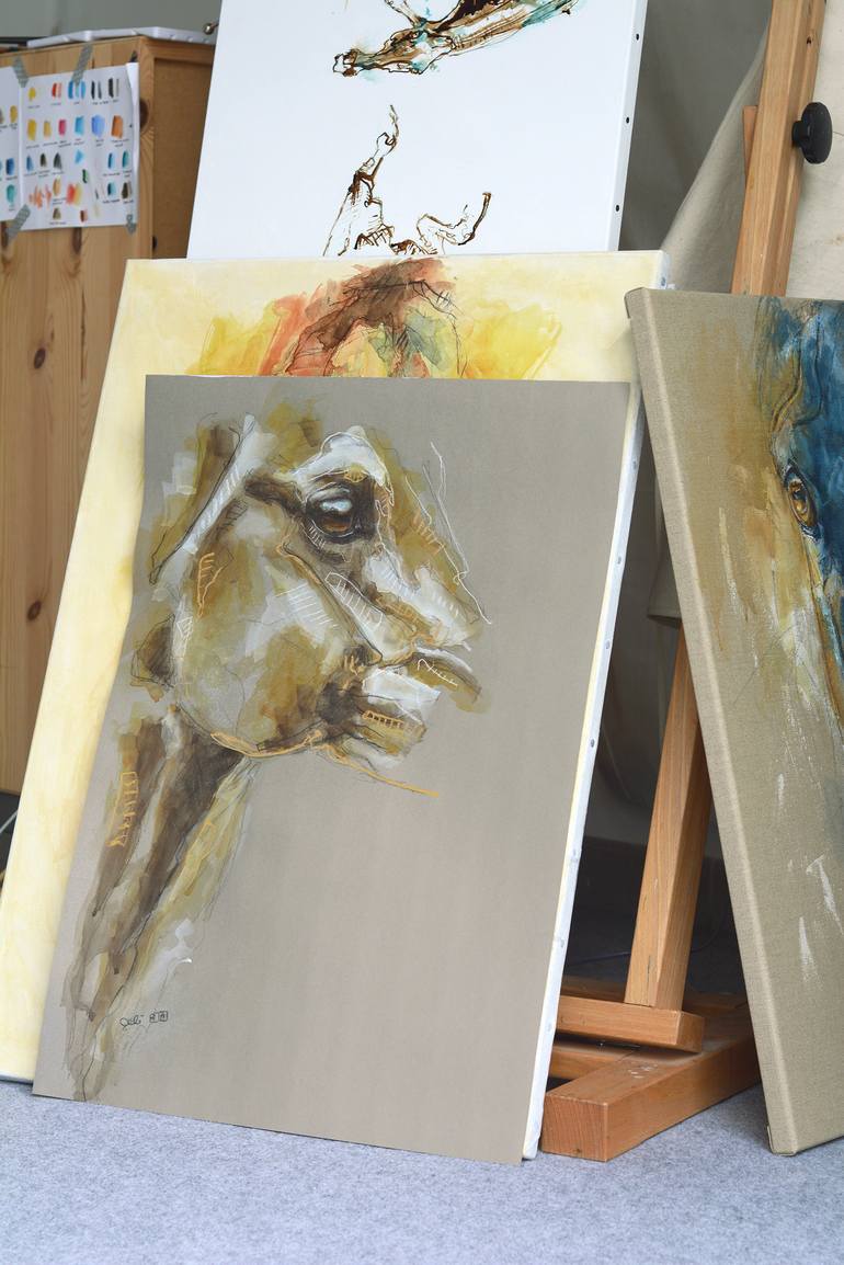 Original Expressionism Horse Drawing by Benedicte Gele