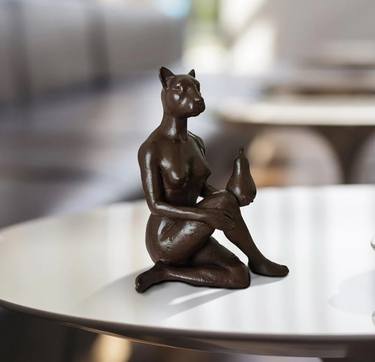 The Pearfect Cat (Bronze Sculpture, Pocket Size) thumb