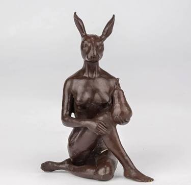 The Pearfect Rabbit (Bronze Sculpture, Pocket Size) thumb