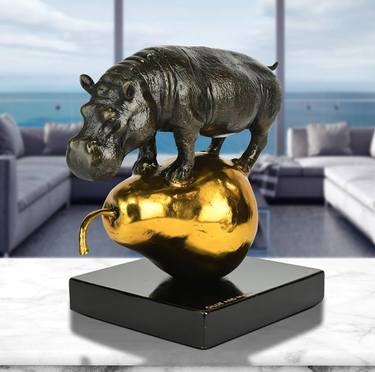 The hippo was just pearfect (Gold Bronze Sculpture, Small) thumb