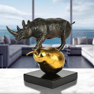 The rhino was just pearfect (Gold Bronze Sculpture, Small) thumb