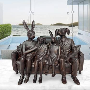 The family that sits together (Bronze Sculpture, Miniature) thumb