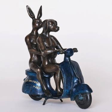 They were the authentic vespa riders in Rome (Bronze Sculpture) thumb