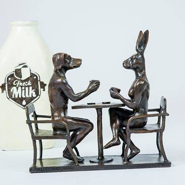 They drank coffee all day and all night (Bronze Sculpture, Miniature Collection) thumb