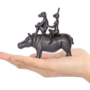The hippo riders in love (Bronze Sculpture, Pocket Size) thumb