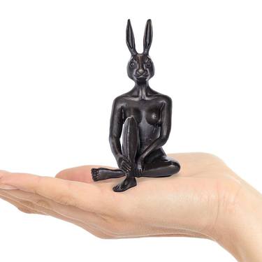 Rabbitwoman thinks big (Bronze Sculpture, Pocket Size) thumb