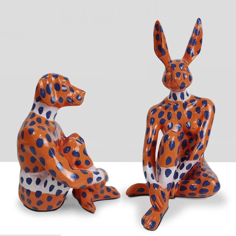 Splash Pop Mini Rabbitgirl and Dogman - orange with blue dots