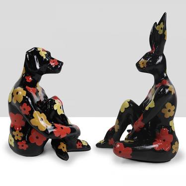 Splash Pop Mini Rabbitgirl and Dogman - black with flowers thumb