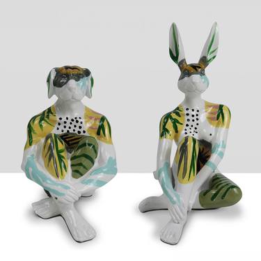 Splash Pop Rabbitgirl and Dogman - white with garden ferns thumb