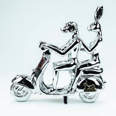 Happy Mini Vespa Riders - Metallic Silver thumb