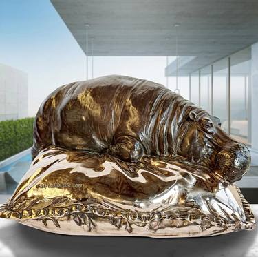 Sleeping Beauty Hippo (Bronze Sculpture) thumb