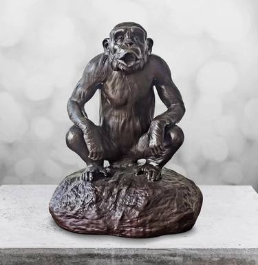 Chimp Hooting Forever (Small Bronze Sculpture) thumb