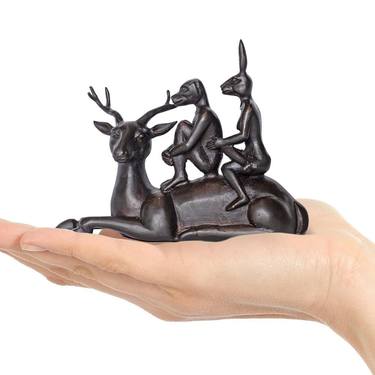 The Deer Riders (Bronze Sculpture, Pocket Size) thumb