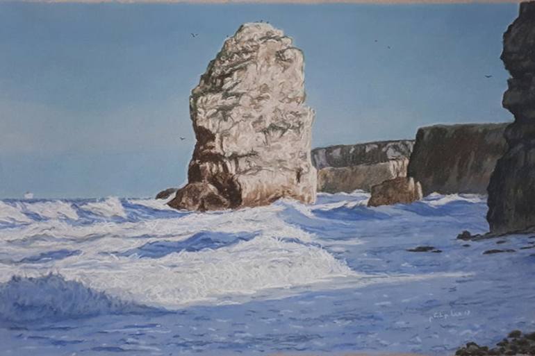 Sea Stack Rough Sea Drawing By Philip Lee Saatchi Art