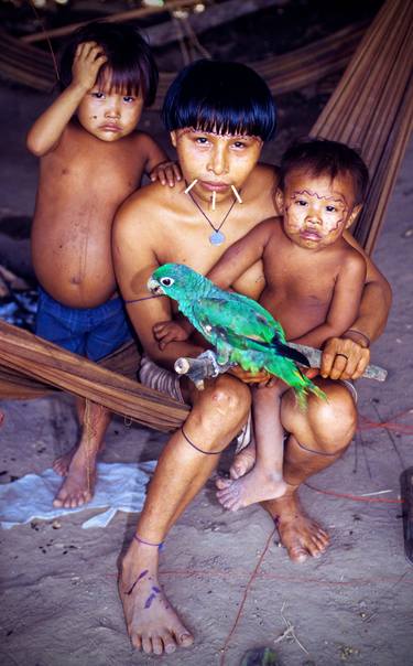 Yanomami Children of Eden: Family with their pet - Archival Pigment limited edition of 12 museum quality prints thumb