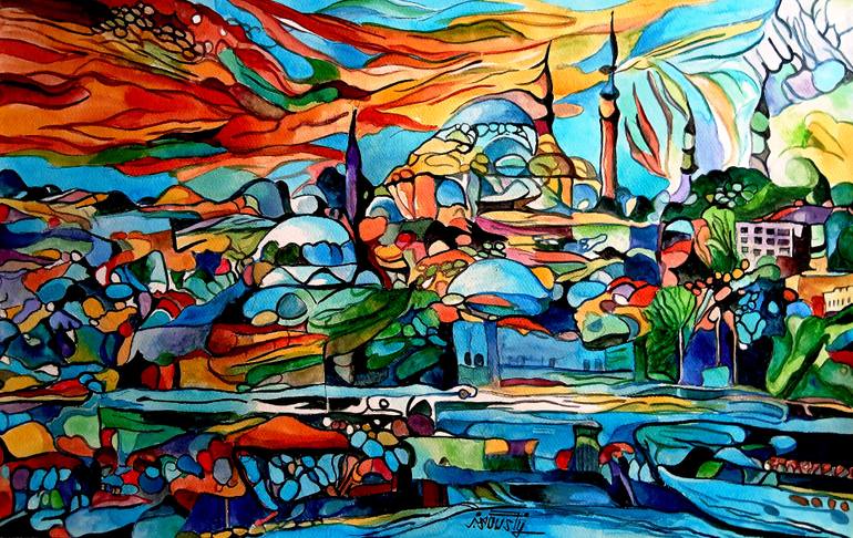 Original Abstract Painting by Mukarram Sousli | Abstract Art on Paper | Istanbul the meetings of colors