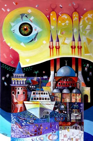 Original Abstract Cities Paintings by Mukarram Sousli