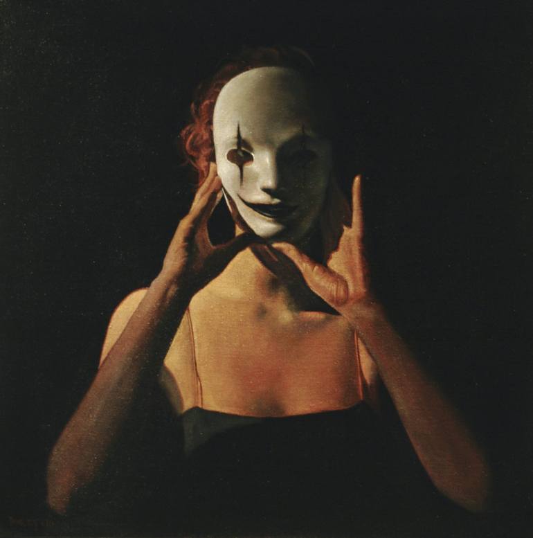 Figure with White Mask Painting by Ray Donley